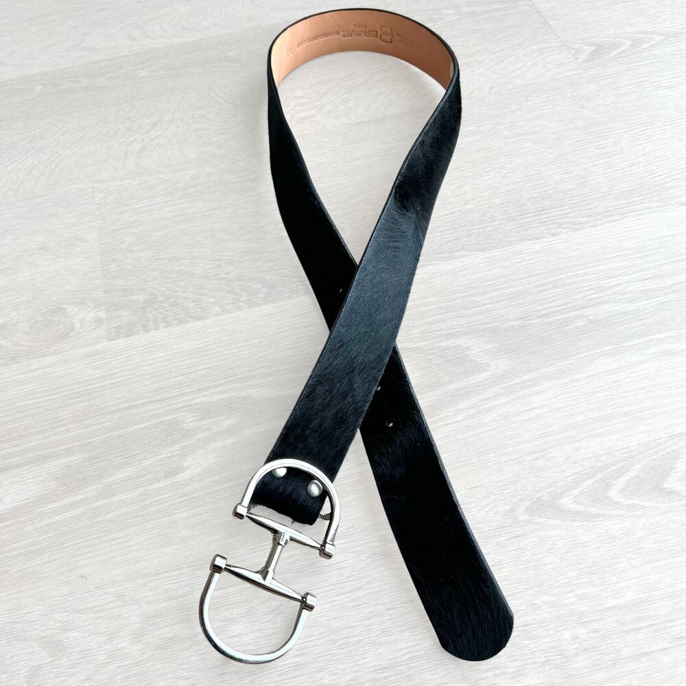 Brave Leather Kasi Hair-On Belt 32 Black Calf Hair Silver Equestrian Buckle EUC - Picture 2 of 13